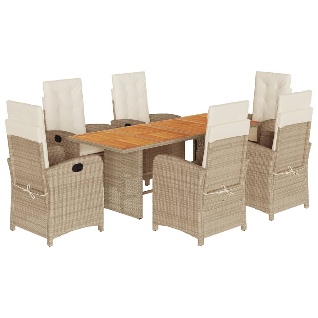 7-Delige Tuinset Met Kussens Poly Rattan 6 Gemengd beige