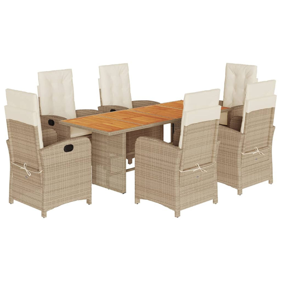 7-Delige Tuinset Met Kussens Poly Rattan 6 Gemengd beige