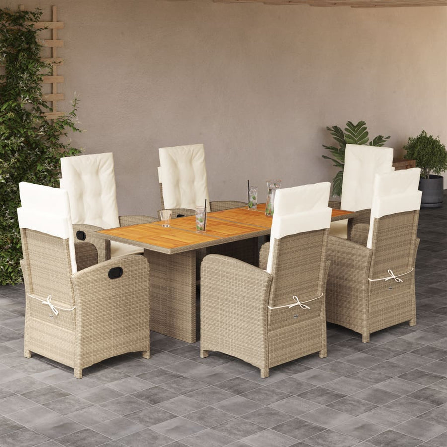 7-Delige Tuinset Met Kussens Poly Rattan 6 Gemengd beige