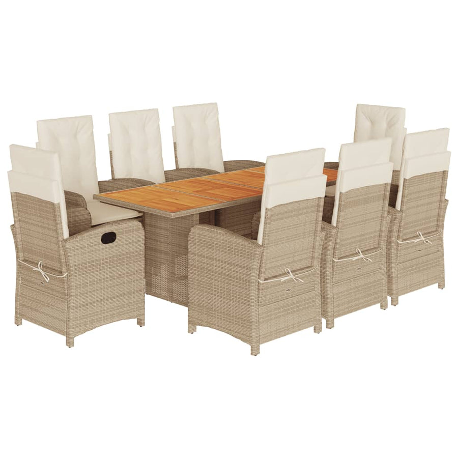 9-Delige Tuinset Met Kussens Poly Rattan 8 Gemengd beige