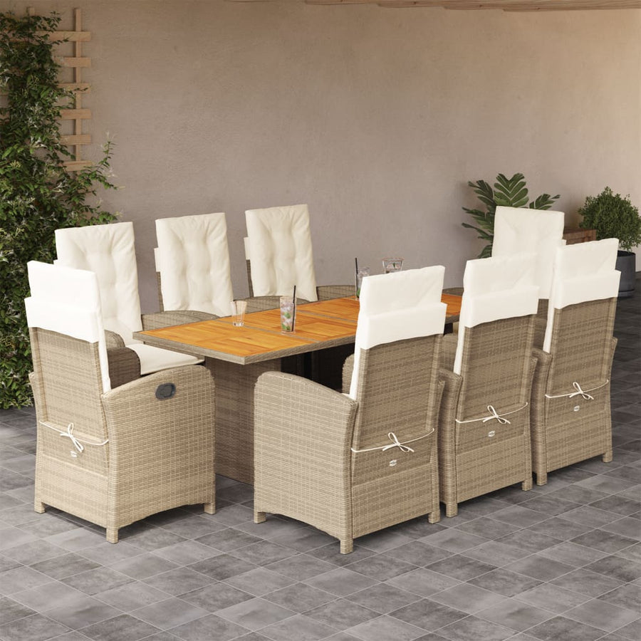 9-Delige Tuinset Met Kussens Poly Rattan 8 Gemengd beige