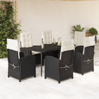 7-Piece Poly Rattan Garden Set with Cushions Black