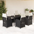 7-Piece Poly Rattan Garden Set with Cushions Black