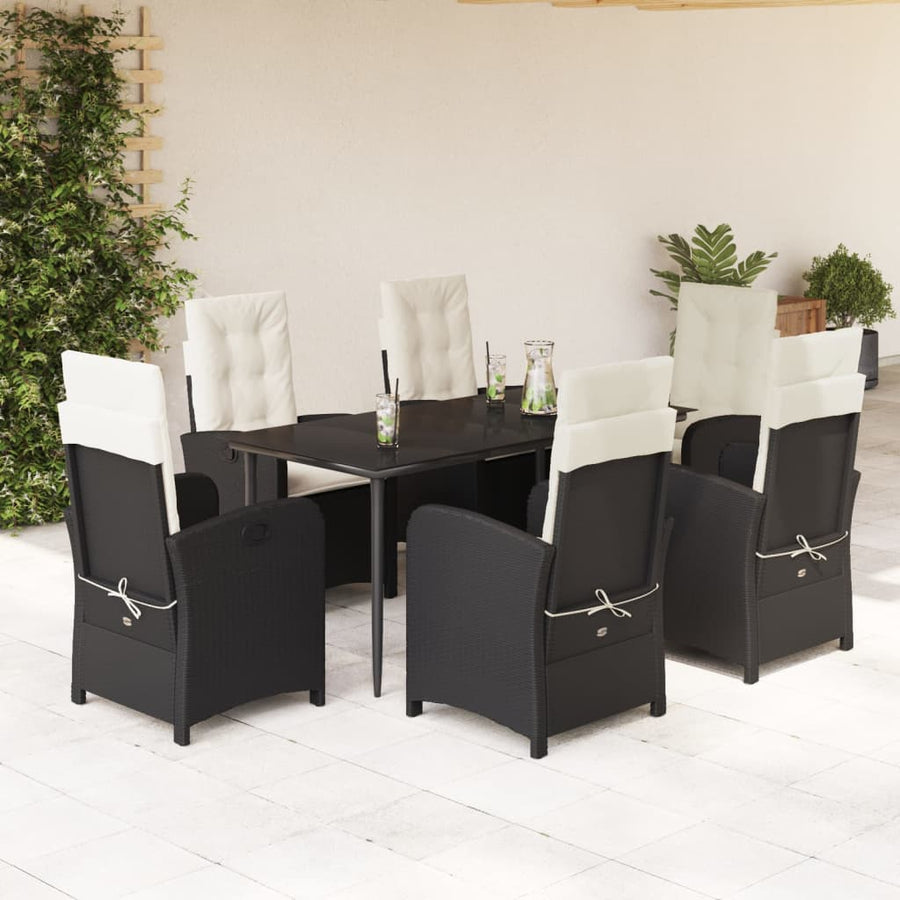 7-Delige Tuinset Met Kussens Poly Rattan Zwart