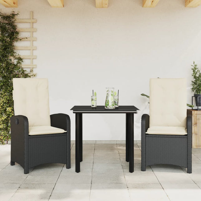 3-Delige Tuinset Met Kussens Poly Rattan Zwart