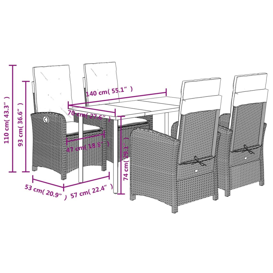 5-Delige Tuinset Met Kussens Poly Rattan Zwart