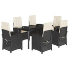 7-Piece Poly Rattan Garden Set with Cushions Black