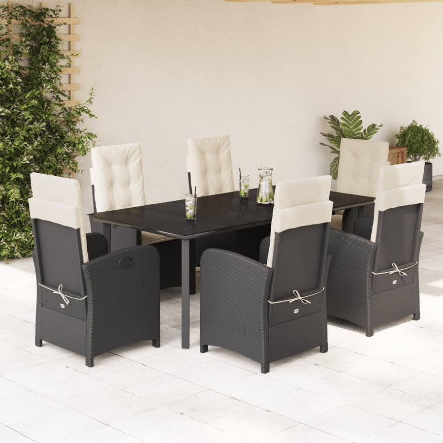 7-Delige Tuinset Met Kussens Poly Rattan Zwart 6 200 cm tafellengte