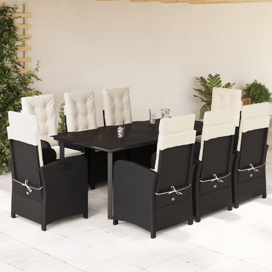 9-Delige Tuinset Poly Rattan Zwart 8 200 cm tafellengte