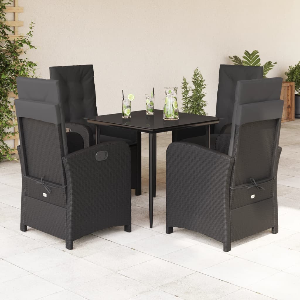 5-Delige Tuinset Met Kussens Poly Rattan Zwart