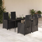 5-piece Garden Set with Cushions, Poly Rattan, Black