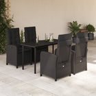 5-piece Garden Set with Cushions, Poly Rattan, Black