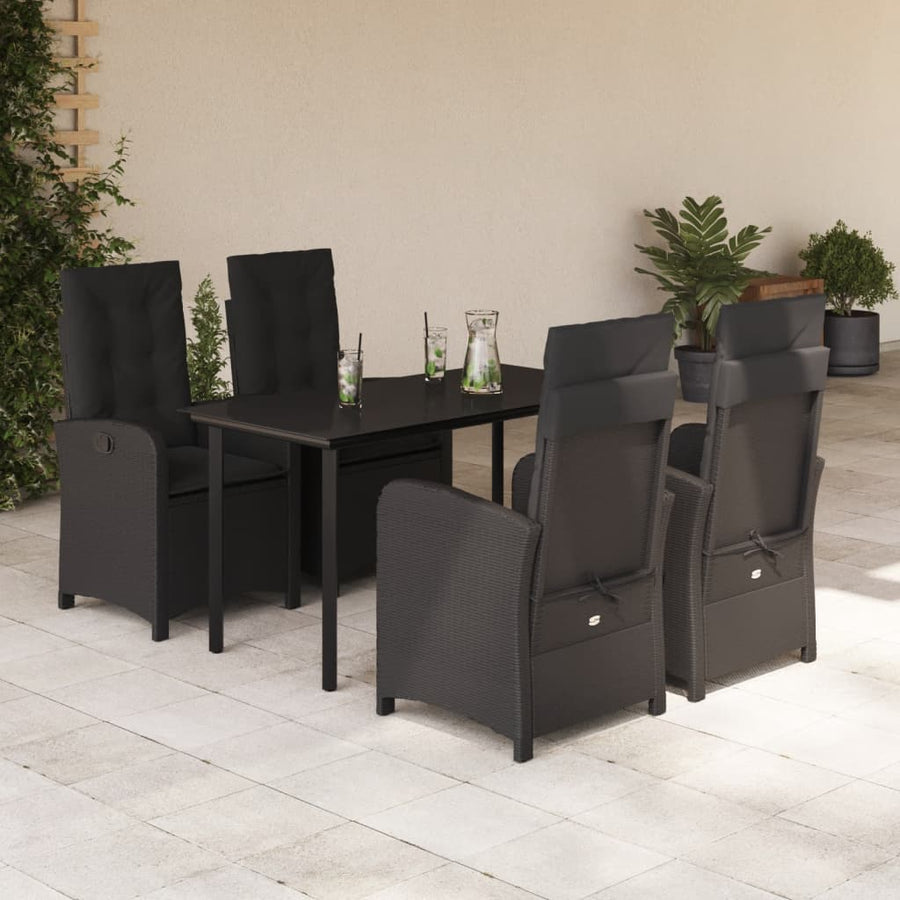 5-Delige Tuinset Met Kussens Poly Rattan Zwart
