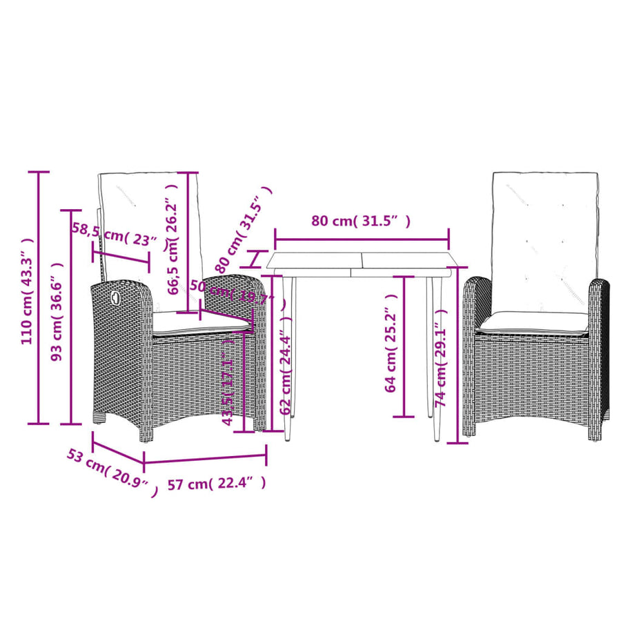 3-Delige Tuinset Met Kussens Poly Rattan Bruin