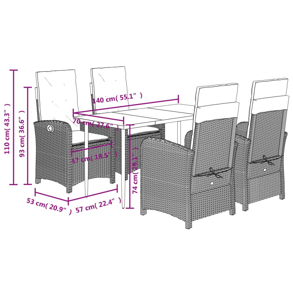 5-Delige Tuinset Met Kussens Poly Rattan Bruin