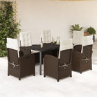 7-piece Poly Rattan Garden Set with Cushions Brown