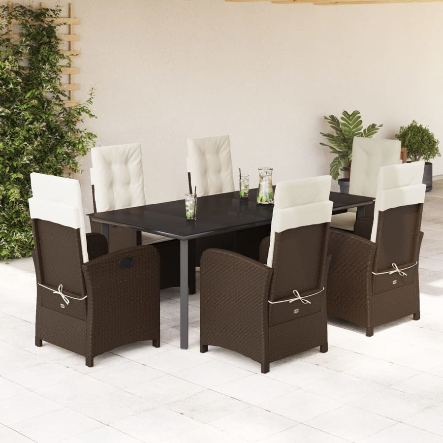 7-Delige Tuinset Met Kussens Poly Rattan Bruin 6 200 cm tafellengte