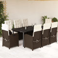 9-delige Tuinset met kussens poly rattan bruin