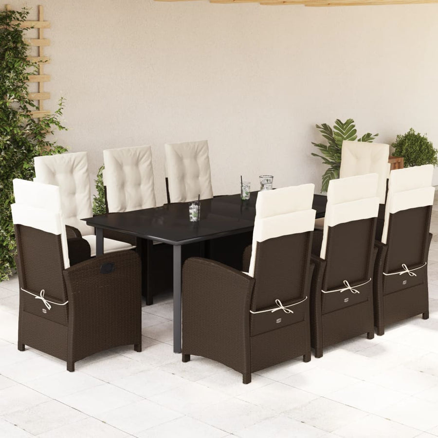 9-Delige Tuinset Met Kussens Poly Rattan Bruin 8 200 cm tafellengte
