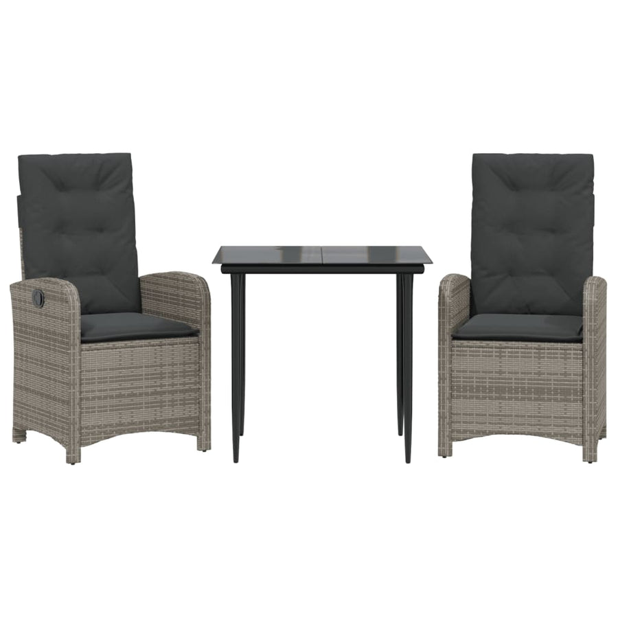 3-Delige Tuinset Met Kussens Poly Rattan Grijs