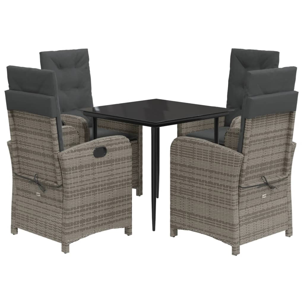 5-Delige Tuinset Met Kussens Poly Rattan Grijs