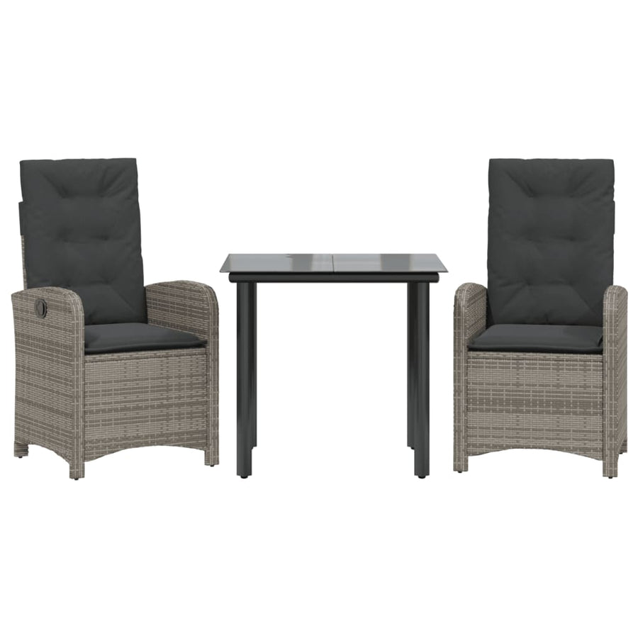 3-Delige Tuinset Met Kussens Poly Rattan Grijs