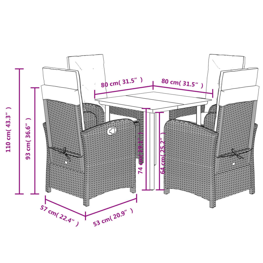 5-Delige Tuinset Met Kussens Poly Rattan Grijs