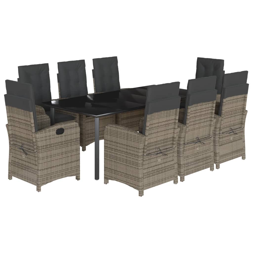 9-Delige Tuinset Met Kussens Poly Rattan Grijs 8 200 cm tafellengte
