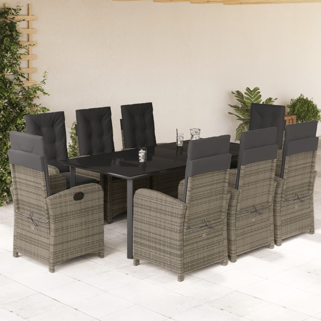 9-Delige Tuinset Met Kussens Poly Rattan Grijs 8 200 cm tafellengte