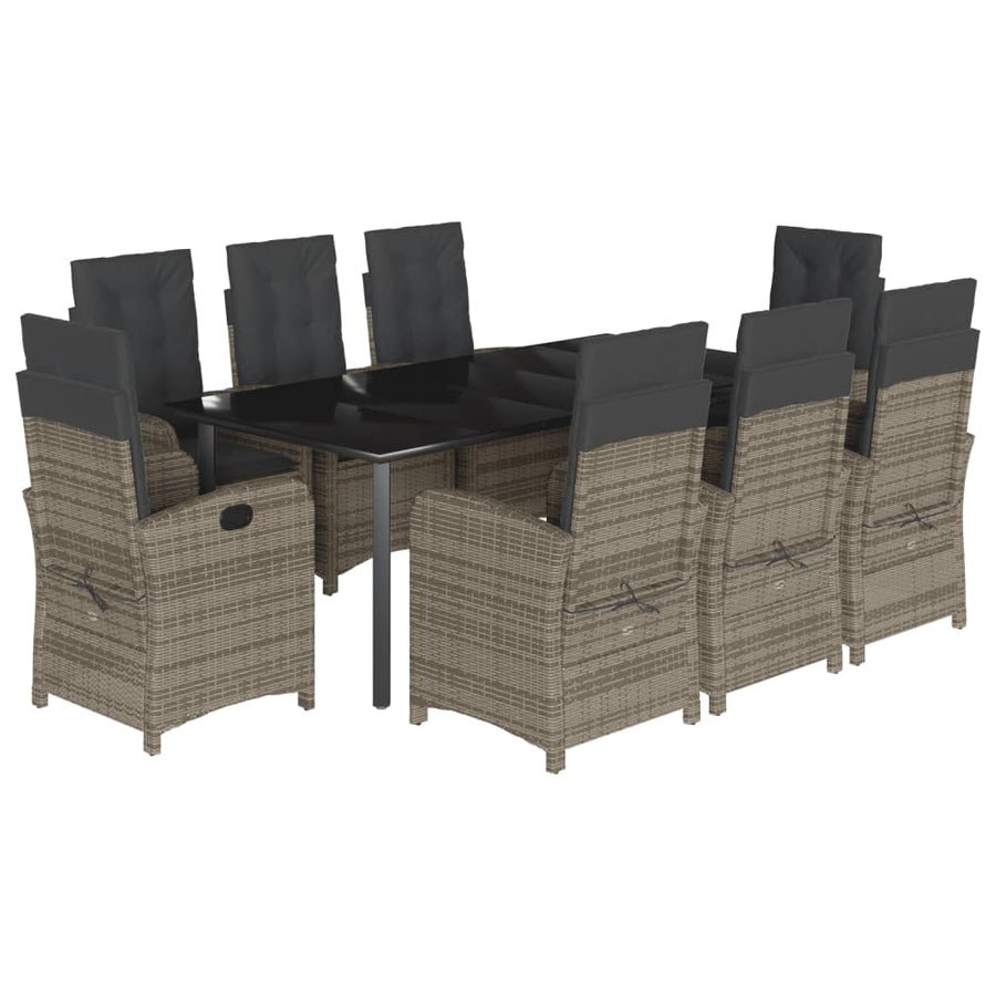 9-Delige Tuinset Met Kussens Poly Rattan Grijs 8 200 cm tafellengte