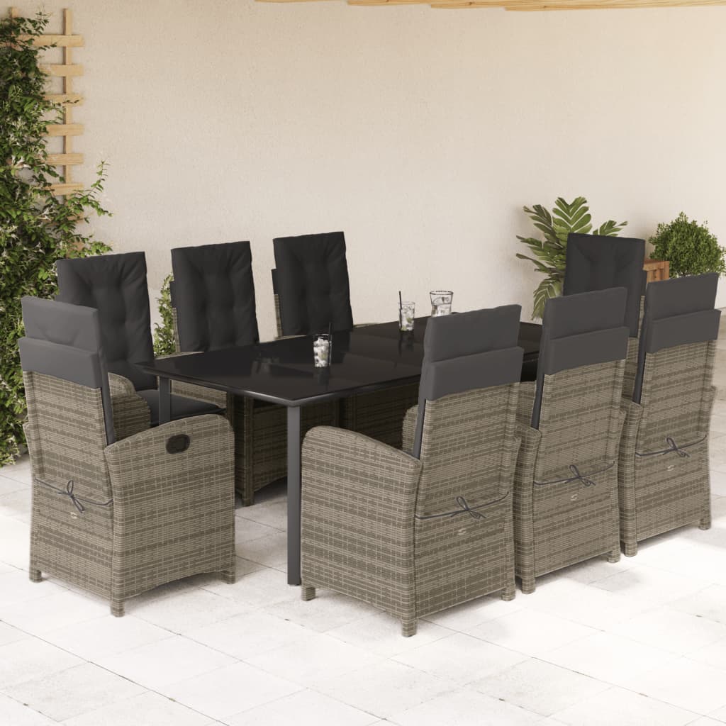 9-Delige Tuinset Met Kussens Poly Rattan Grijs 8 200 cm tafellengte