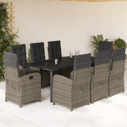 9-Delige Tuinset Met Kussens Poly Rattan Grijs 8 200 cm tafellengte