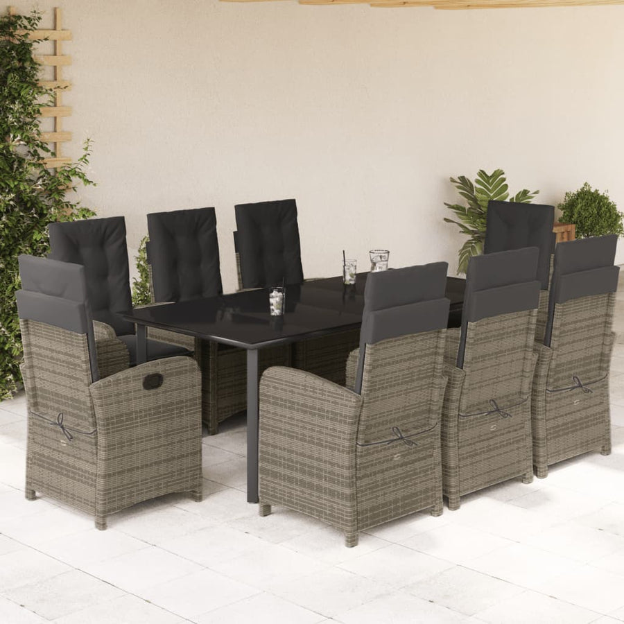9-Delige Tuinset Met Kussens Poly Rattan Grijs 8 200 cm tafellengte