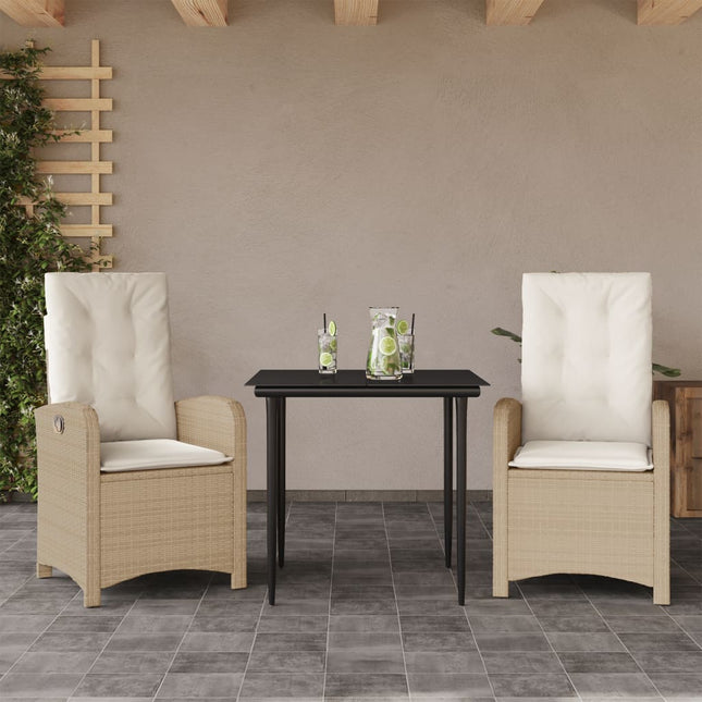 3-Delige Tuinset Met Kussens Poly Rattan Beige