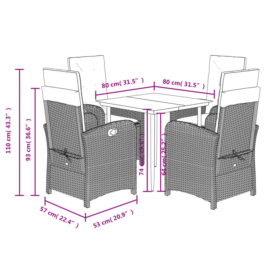 5-Delige Tuinset Met Kussens Poly Rattan Beige