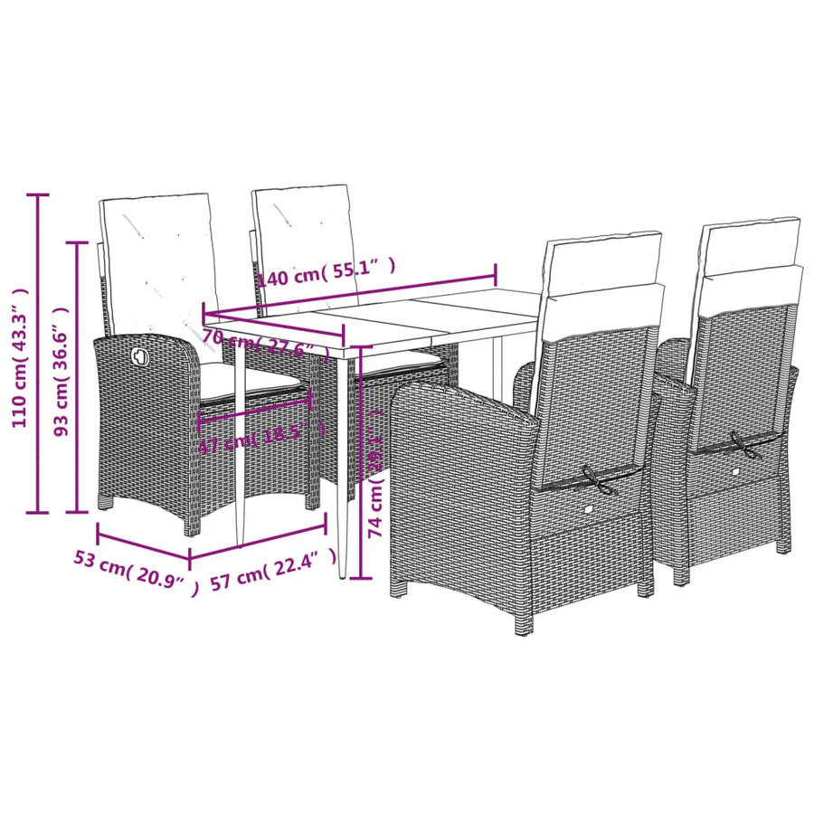 5-Delige Tuinset Met Kussens Poly Rattan Beige