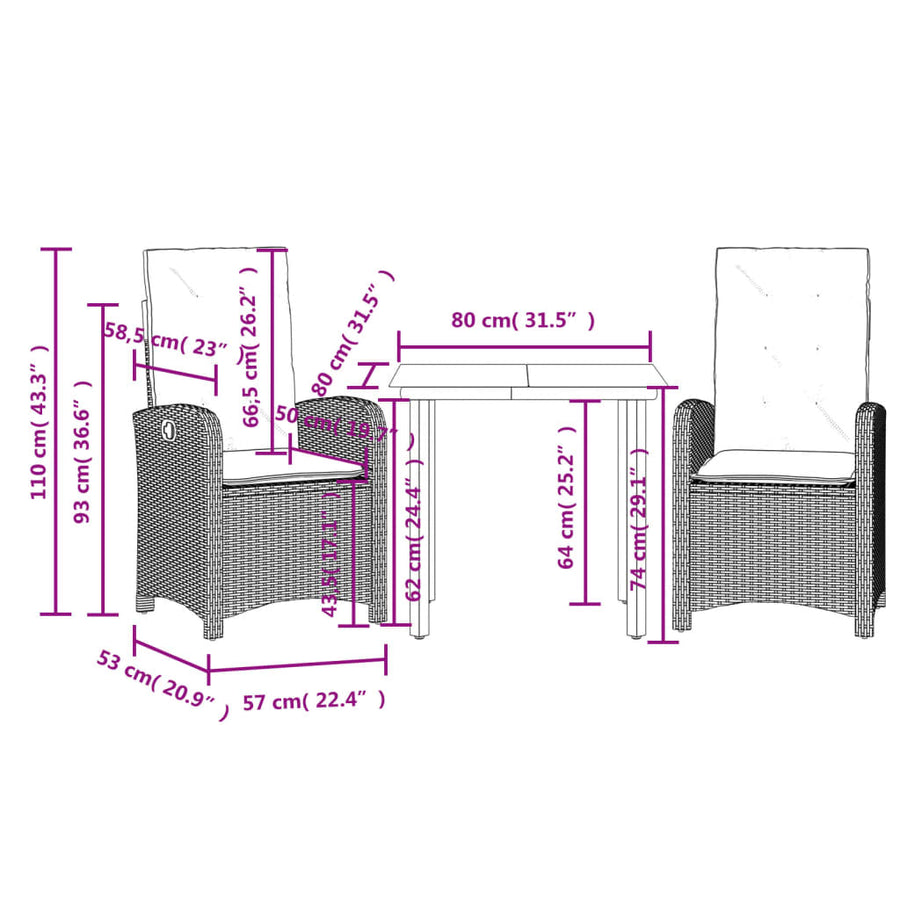 3-Delige Tuinset Met Kussens Poly Rattan Beige