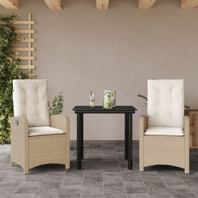 3-Delige Tuinset Met Kussens Poly Rattan Beige