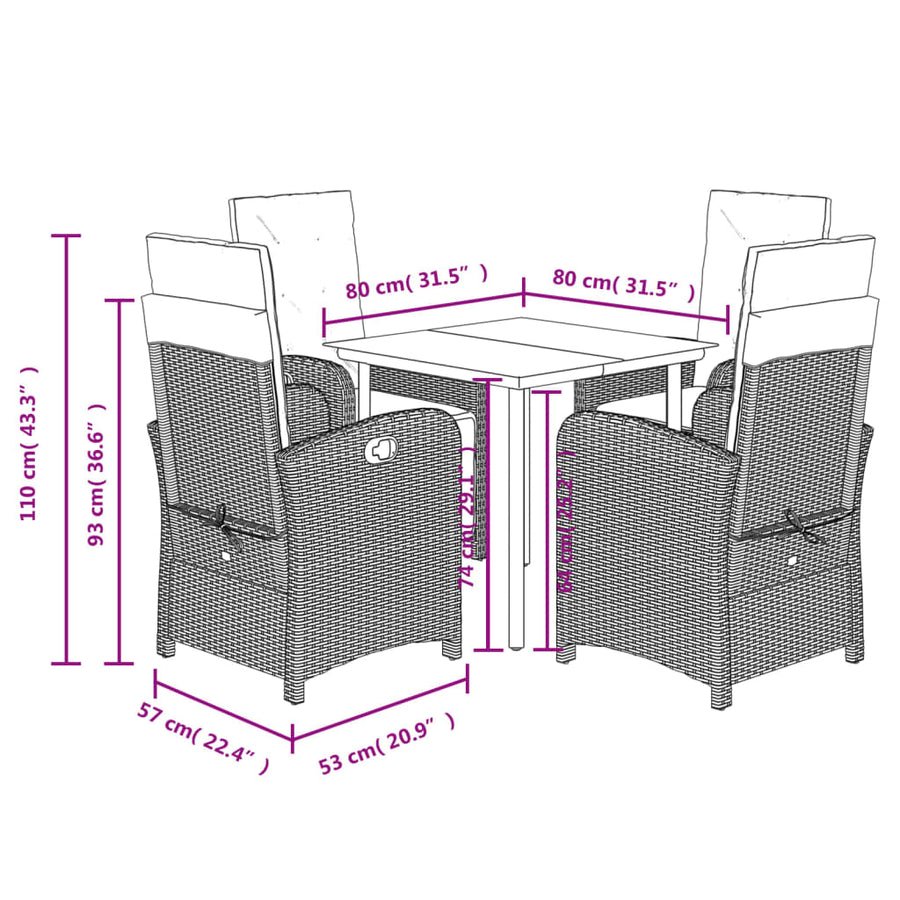 5-Delige Tuinset Met Kussens Poly Rattan Beige