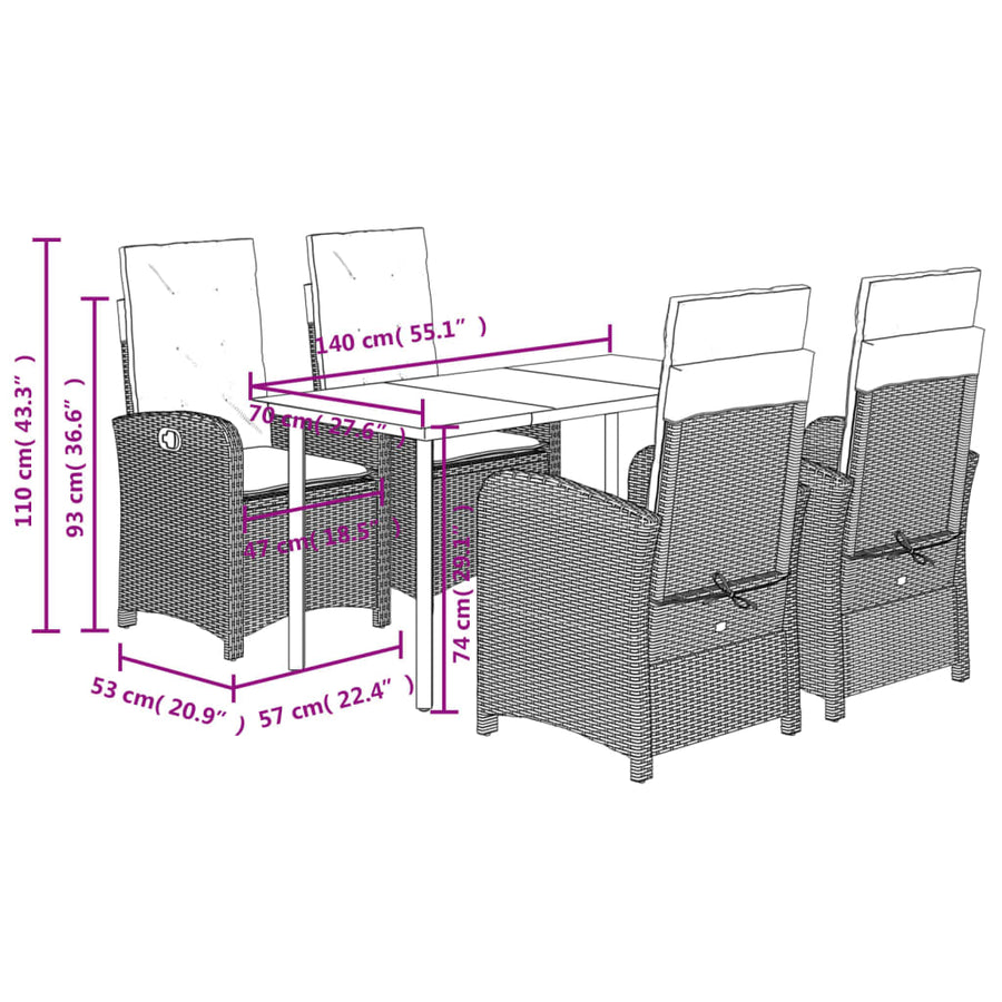 5-Delige Tuinset Met Kussens Poly Rattan Beige