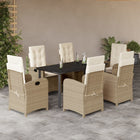 7-Piece Poly Rattan Garden Furniture Set with Cushions - Beige
