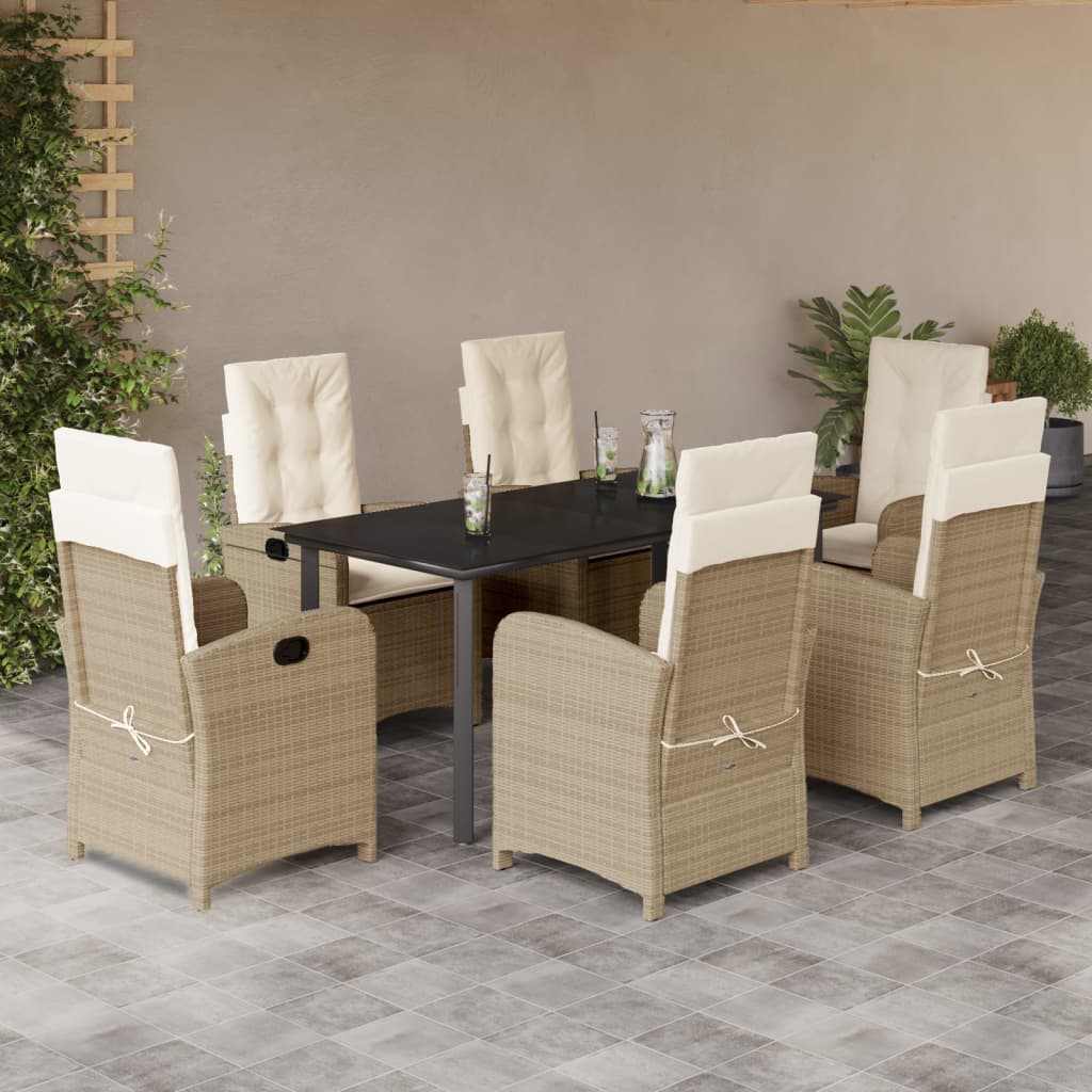 7-Delige Tuinset Met Kussens Poly Rattan Beige