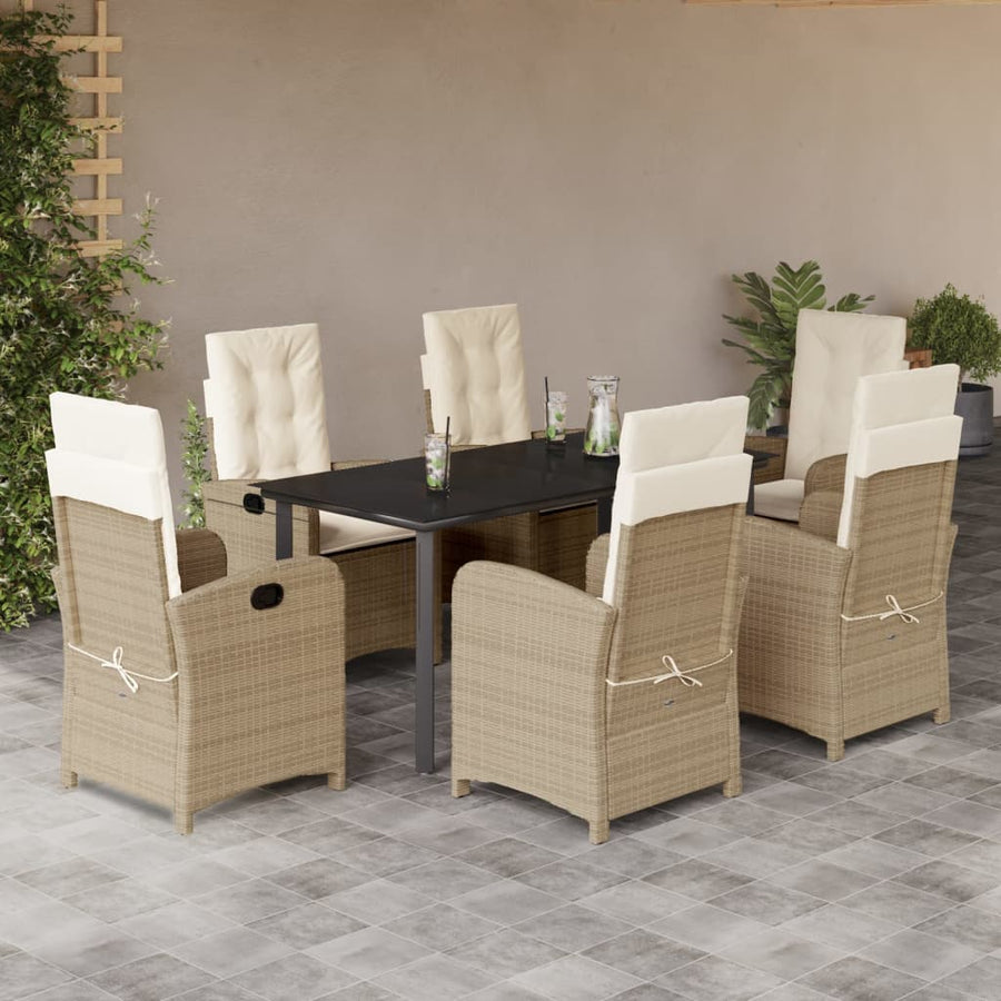 7-Delige Tuinset Met Kussens Poly Rattan Beige
