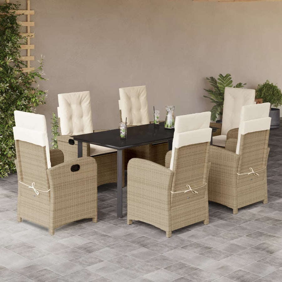 7-Delige Tuinset Met Kussens Poly Rattan Beige
