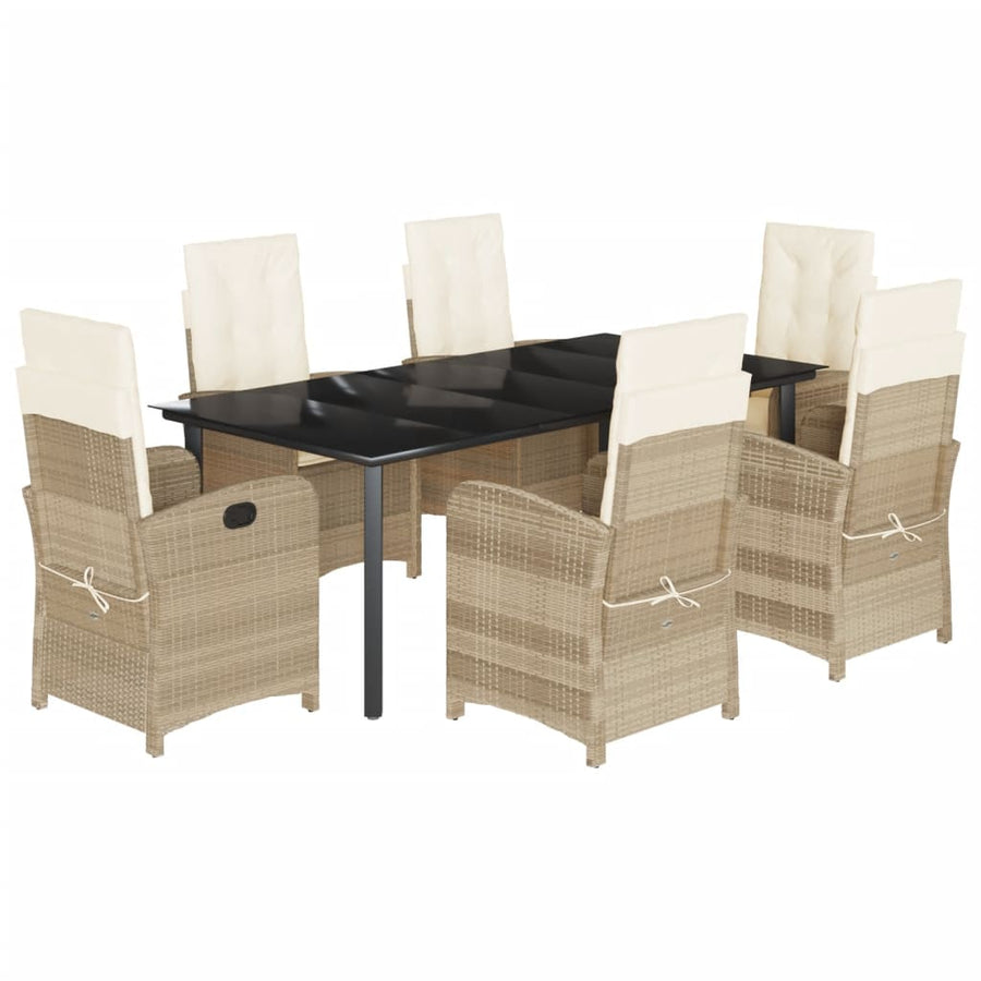 7-Delige Tuinset Met Kussens Poly Rattan Beige 6 200 cm tafellengte