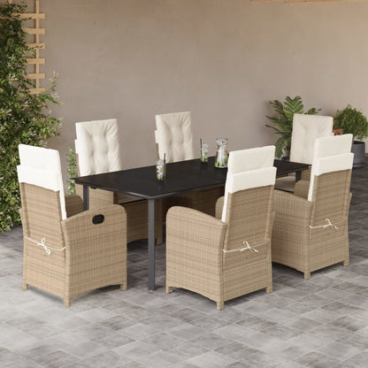 7-Delige Tuinset Met Kussens Poly Rattan Beige 6 200 cm tafellengte