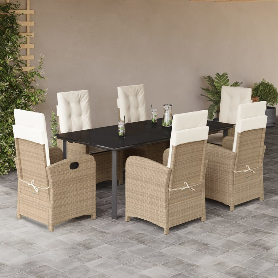 7-Delige Tuinset Met Kussens Poly Rattan Beige 6 200 cm tafellengte