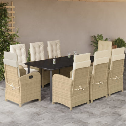 9-Delige Tuinset Met Kussens Poly Rattan Beige 8 200 cm tafellengte
