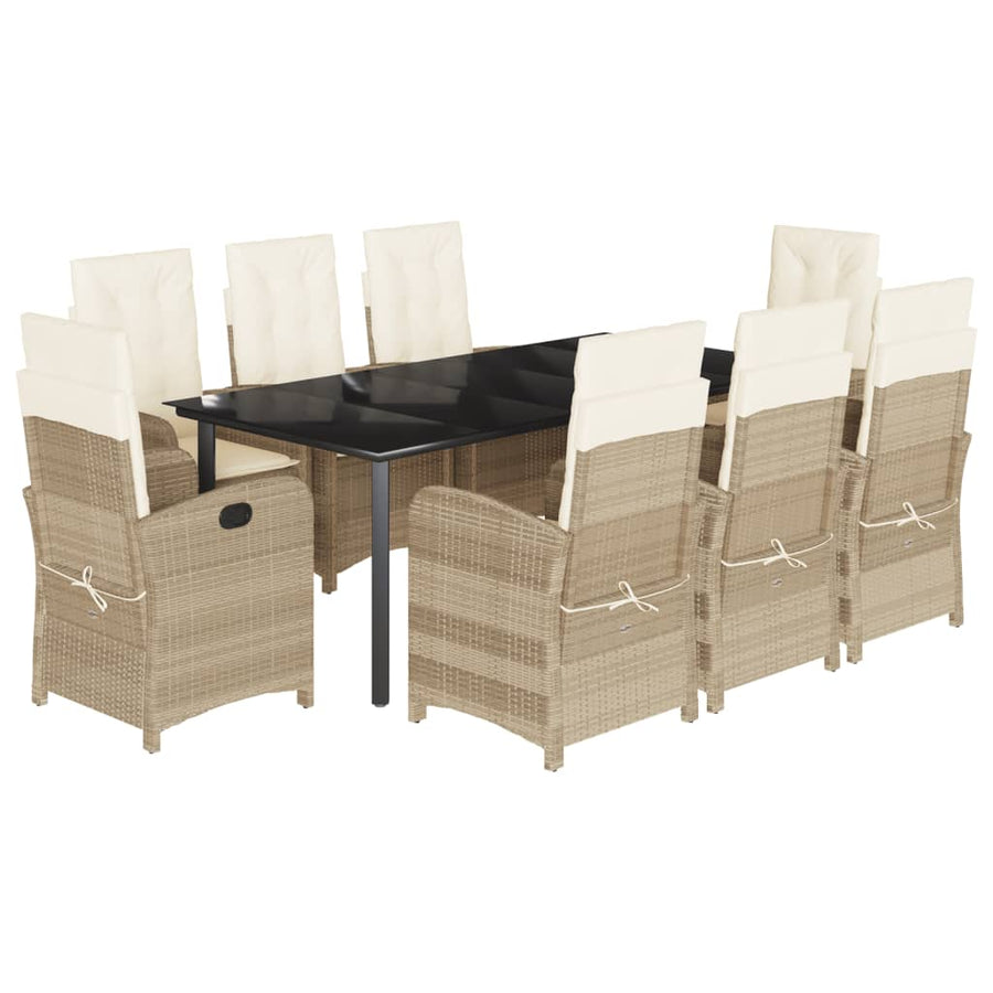 9-Delige Tuinset Met Kussens Poly Rattan Beige 8 200 cm tafellengte