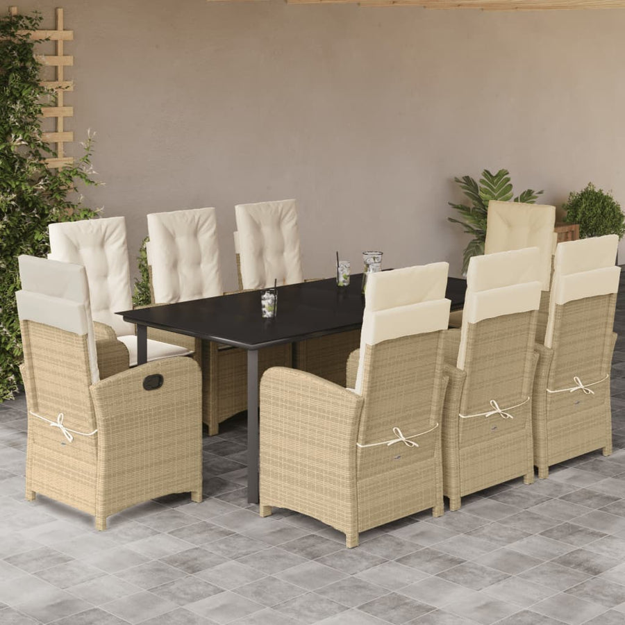 9-Delige Tuinset Met Kussens Poly Rattan Beige 8 200 cm tafellengte